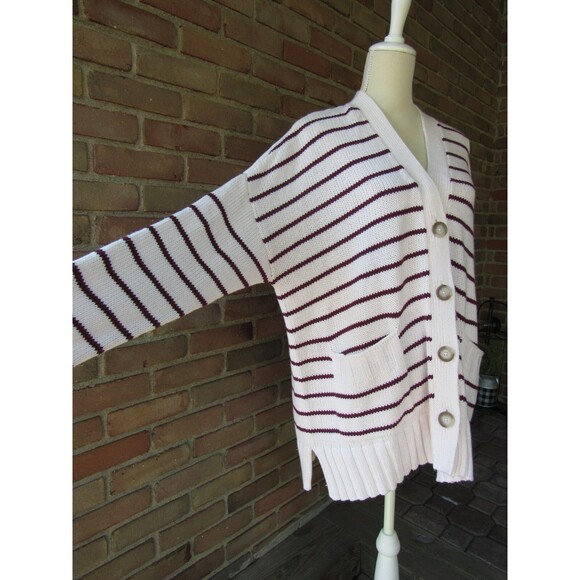 LOFT Cardigan Sweater XL Striped Pockets V-Neck Buttons Chunky 2021 Academia - Picture 3 of 14